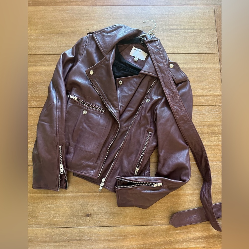 Wine red leather jacket